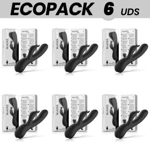 ECOPACK 6 UNITÉS - STIMULATEUR DE LAPIN EN SILICONE RECHARGEABLE BLACK&SILVERJAMIE NOIR