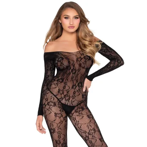 LEG AVENUE - 89366 LINGERIE EN DENTELLE BODYSTOCKING NOIR - TAILLE UNIQUE