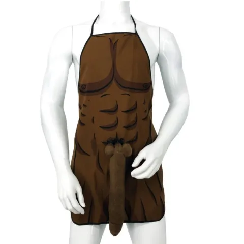 DIABLO PICANTE - TABLIER MUSCLÉ AVEC PÉNIS 3D EN TON MARRON
