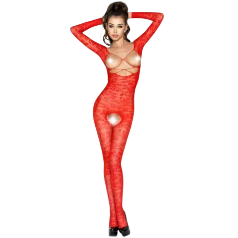 PASSION - FEMME BS031 BODYSTOCKING ROUGE TAILLE UNIQUE