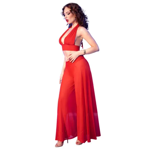 CHILIROSE - CR 4857 ENSEMBLE HAUT ET PANTALON ROUGE TAILLE XL