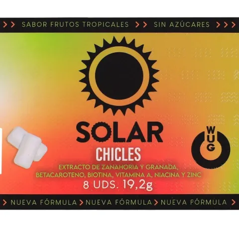 WUG Solar – Le chewing-gum qui prépare votre peau au soleil. Plaquette de 8 unités