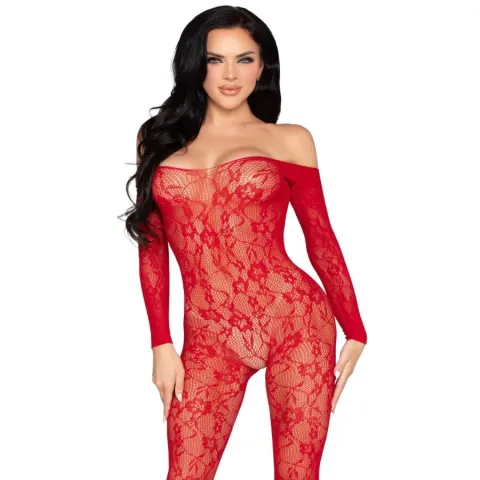 LEG AVENUE - 89366 LINGERIE EN DENTELLE BODYSTOCKING ROUGE - TAILLE UNIQUE