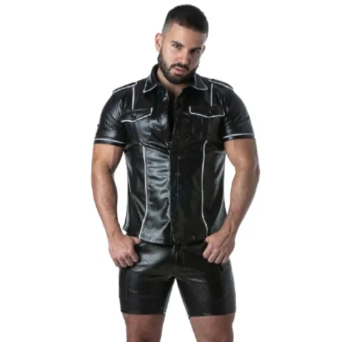 LOCKER GEAR - PUNCH HOLE LEATHERETTE CHEMISE BLANC S