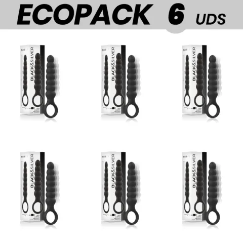 ECOPACK 6 UNITÉS - CHAÎNE ANAL PUISSANTE EN SILICONE BLACK&SILVER BOB