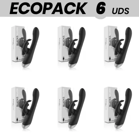 ECOPACK 6 UNITÉS - STIMULATEUR DE LAPIN RECHARGEABLE EN SILICONE BLACK&SILVER ADAM NOIR