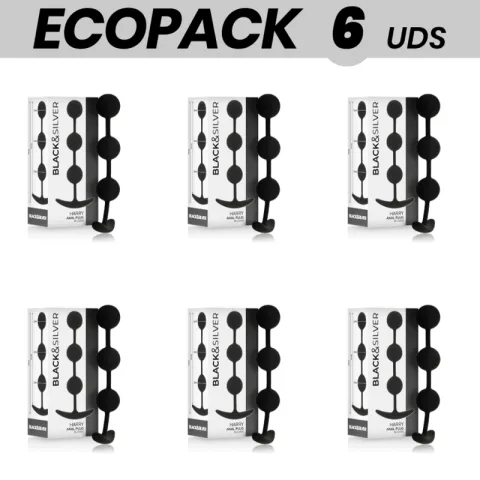 ECOPACK 6 UNITÉS - CHAÎNE DE BALLES ANAL HARRY BLACK&SILVER 14 CM