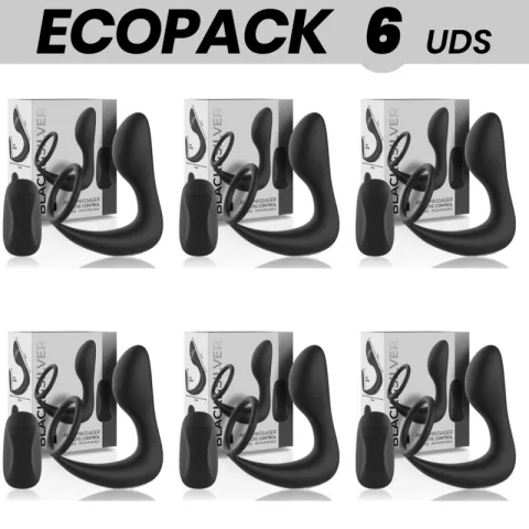 ECOPACK 6 UNITÉS - BLACK&SILVER MASSEUR ANAL TÉLÉCOMMANDE RECHARGEABLE SILICONE NOIR