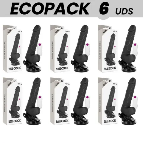 ECOPACK 6 UNITÉS - BASECOCK VIBRATEUR RÉALISTE TÉLÉCOMMANDE NOIR AVEC TESTICULES 19.5 CM -O- 4 CM
