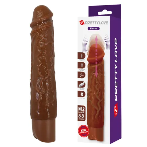 PRETTY LOVE - KESSLER GODEMICHET VIBRANT RÉALISTE AVEC 10 MODES DE VIBRATION ET 10 ÉNERGIE, 22 CM, MARRON