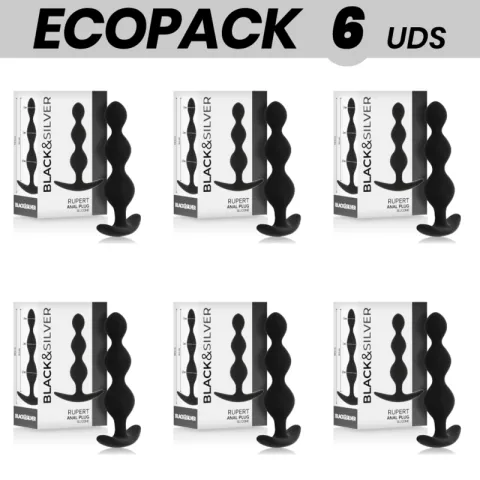 ECOPACK 6 UNITÉS - CHAÎNE BILLES ANAL RUPERT BLACK&SILVER 10 CM