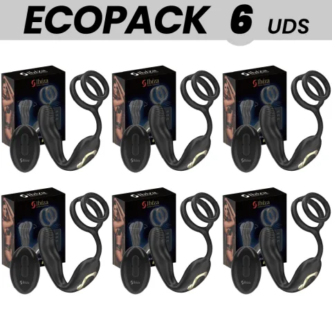 ECOPACK 6 UNITÉS - IBIZA WIGGLE PLUG ANAL ROTATIF TÉLÉCOMMANDÉ AVEC VIBRATION PÉRINÉALE ET ANNEAUX AMÉLIORANT LE PÉNIS