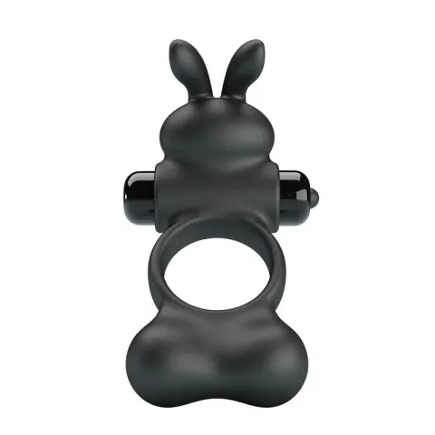 PRETTY LOVE - ANNEAU VIBRANT POUR PÉNIS AVEC STIMULATEUR LAPIN, 10 FONCTIONS, NOIR