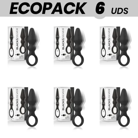 ECOPACK 6 UNITÉS - PLUG ANAL PUISSANT EN SILICONE OZZY BLACK&SILVER