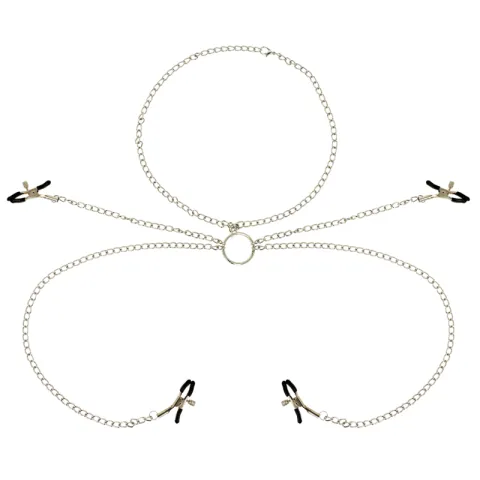 OHMAMA FETISH 4 PINCES À TÉTONS AVEC COLLIER CHAÎNE