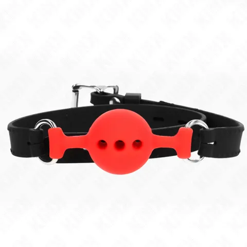 KINK - BÂILLON ENTIÈREMENT SILICONE 55 x 2 CM AVEC BOULE DE 4 CM TAILLE S ROUGE AJUSTABLE 35-51 CM