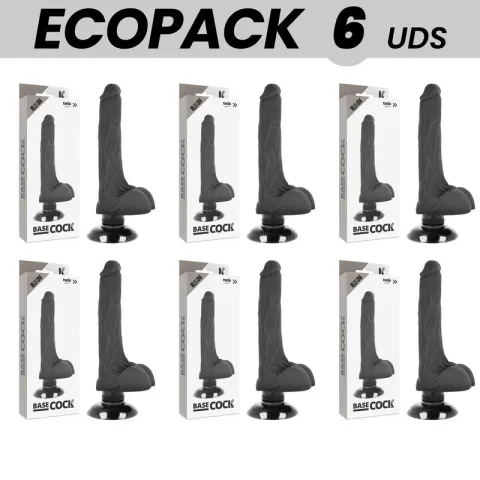 ECOPACK 6 UNITÉS - BASECOCK VIBRATEUR RÉALISTE 2-1 NOIR 18.5 CM -O- 4 CM