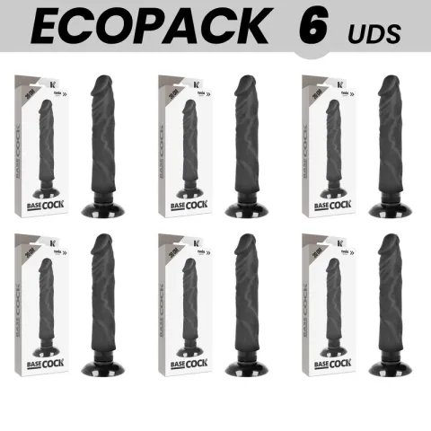 ECOPACK 6 UNITÉS - BASECOCK VIBRATEUR RÉALISTE 2-1 NOIR 20 CM -O- 4 CM