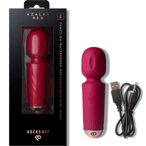 ROCKS-OFF - MINI BAGUETTE RECHARGEABLE 16 FONCTIONS ROUGE AZALÉE